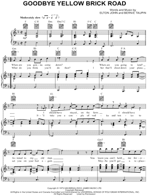 Goodbye yellow brick road piano sheet music pdf free